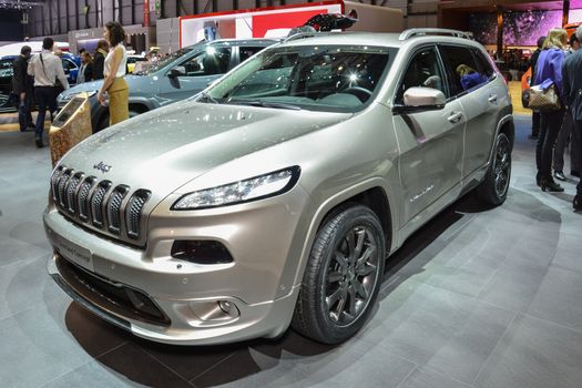 GENEVA, SWITZERLAND - MARCH 4: Jeep Cherokee on display during the Geneva Motor Show, Geneva, Switzerland, March 4, 2014. 