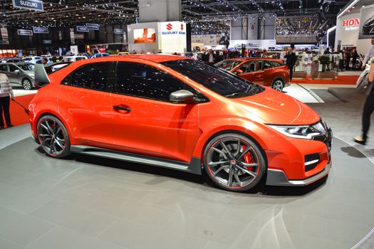 GENEVA, SWITZERLAND - MARCH 4: Honda Civic Type R concept car on display during the Geneva Motor Show, Geneva, Switzerland, March 4, 2014. 