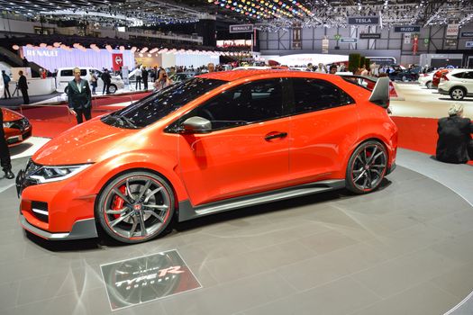 GENEVA, SWITZERLAND - MARCH 4: Honda Civic Type R concept car on display during the Geneva Motor Show, Geneva, Switzerland, March 4, 2014. 