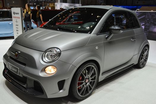 GENEVA, SWITZERLAND - MARCH 4: Fiat 500 Abarth 695 Biposto on display during the Geneva Motor Show, Geneva, Switzerland, March 4, 2014. 