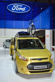 GENEVA, SWITZERLAND - MARCH 4: Ford Tourneo Connect on display during the Geneva Motor Show, Geneva, Switzerland, March 4, 2014. 