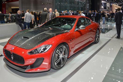 GENEVA, SWITZERLAND - MARCH 4: Maserati GranTurismo MC Stradale on display during the Geneva Motor Show, Geneva, Switzerland, March 4, 2014. 