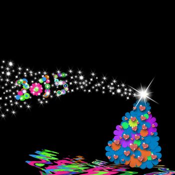 Cute Christmas tree with flowers and hearts 2015