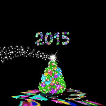 Cute Christmas tree with flowers and hearts 2015, Christmas background
