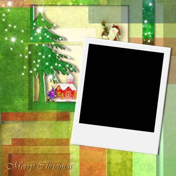 Merry Christmas Santa card, templates with blank photo instant frame