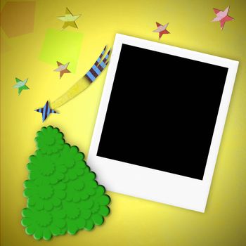 Children's Christmas Card.Christmas tree and empty photo frame for kids
