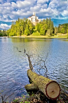Castle Trakoscan above beautiful lake in Zagorje region of Croatia
