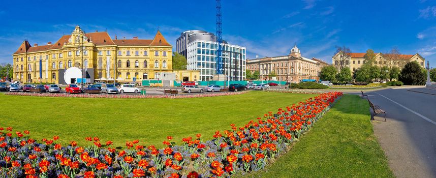 Zagreb Marshal Tito square panorama, flowera and architecture