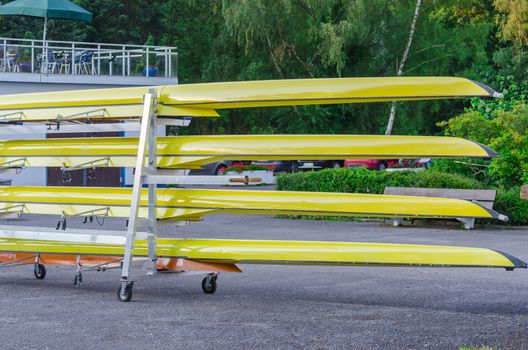 Vertical column of the row boats, with selective focus