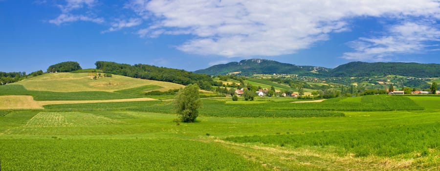 Green hills nature panoramic view, Kalnik mountain, Croatia