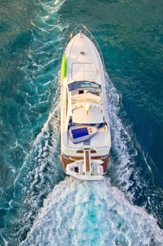 Yacht on the sea aerial vertical view