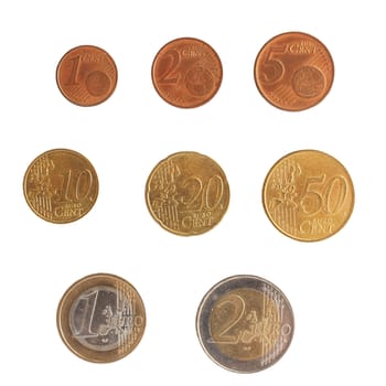 Full series of Euro coins currency of the European Union isolated over white