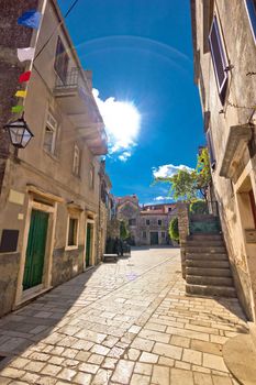 Stari grad on Hvar island old stone square view, Dalmatia, Croatia