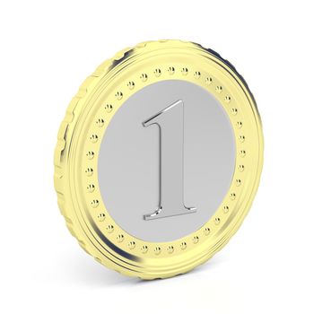 Coin with number 1 on white background
