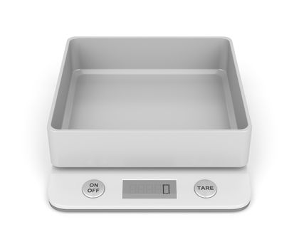 Kitchen weight scale on white background