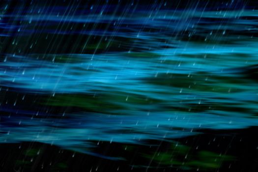 Dark and ominous blur abstract of ocean with rain in black, and shades of green and blue