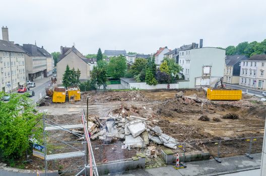 Demolition of an old office building in a city center
