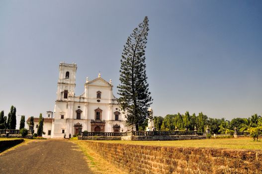 Scenic historical cathedral in town of Old Goa in India