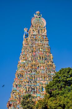 Colorful tower of Meenakshi Amman Temple in India