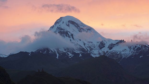 Sundown on Mount Kazbek, Georgia, Europe