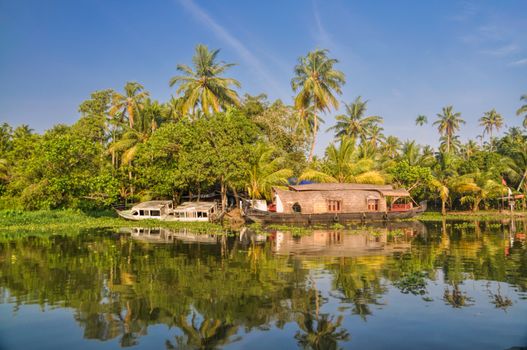 Picturesque houseboat traditional for Alleppey region in India