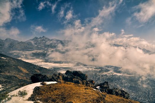 Scenic view of mountains and clouds in Arunachal Pradesh region, India