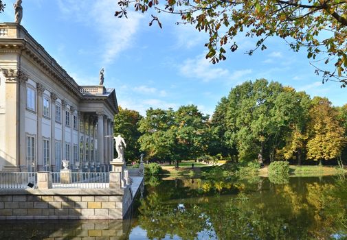 Royal Palace in Lazienki in Warsaw. North facade view. Autumn season time.