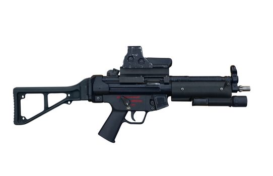 German  special forces machine gun Heckler and Koch MP5 E6 calliber 9 mm. Isolated with path on white background.