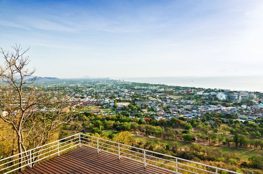 View point Hua Hin city at morning beautiful scenery town seaside in Prachuap Khiri Khan Province of Thailand.