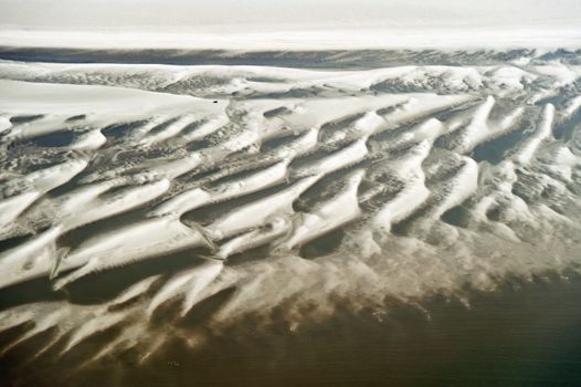 Aerial view from the Schleswig-Holstein Wadden Sea National Park in Germany