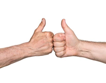 Body part. Thumbs up sign.  Isolated on white background