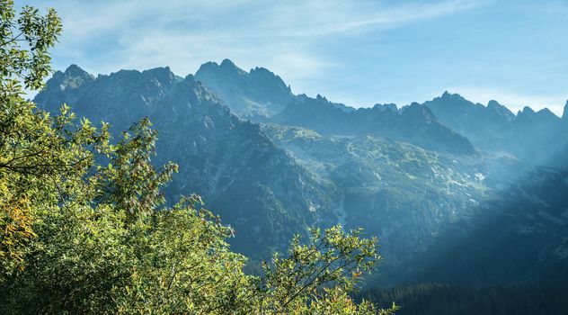 View of High Tatra Mountains from hiking trail. Slovakia. Europe.