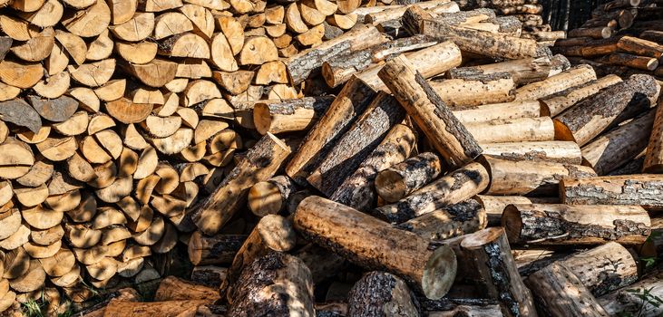 Pile of wood logs ready for winter