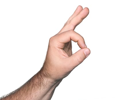 Hand OK sign isolated on white background