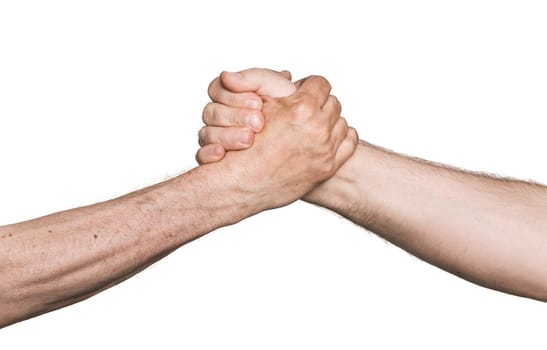 Handshaking. Man's handshake isolated on white background