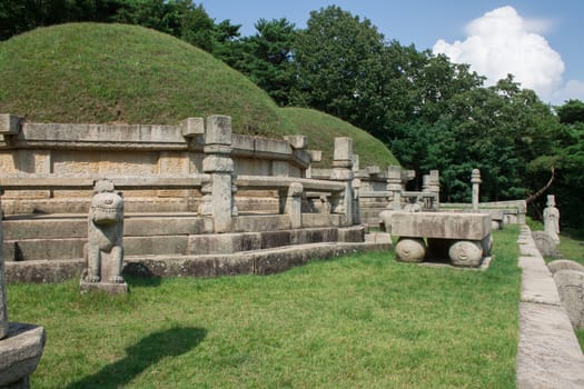 Tomb of King Kongmin, a 14th-century mausoleum located in Haeson-ri, Kaepung County, outside of the city of Kaesong, North Korea.