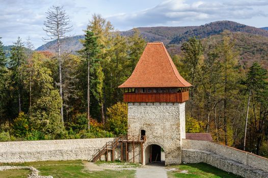 Entrance to medieval saxon fortress in Rasnov, Transylvania, Brasov, Romania