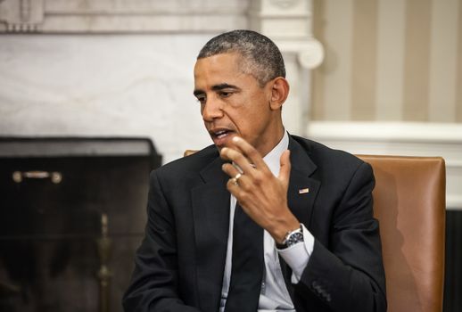 WASHINGTON D.C., USA - Sep 18, 2014: United States President Barack Obama during an official meeting with the President of Ukraine Petro Poroshenko in Washington, DC (USA)