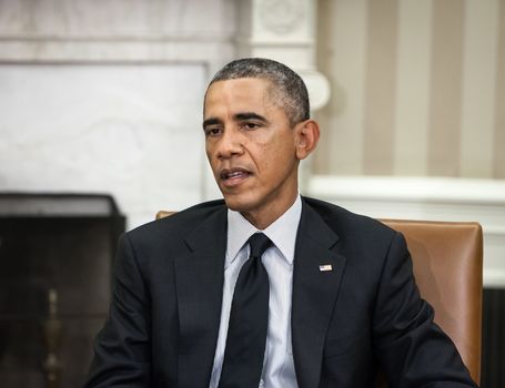WASHINGTON D.C., USA - Sep 18, 2014: United States President Barack Obama during an official meeting with the President of Ukraine Petro Poroshenko in Washington, DC (USA)