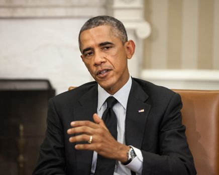 WASHINGTON D.C., USA - Sep 18, 2014: United States President Barack Obama during an official meeting with the President of Ukraine Petro Poroshenko in Washington, DC (USA)