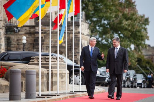 OTTAWA, CANADA - Sep 17, 2014: President of Ukraine Petro Poroshenko during an official meeting with Canadian Prime Minister Stephen Harper in Ottawa (Canada)
