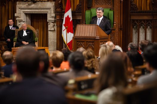 OTTAWA, CANADA - Sep 17, 2014: President of Ukraine Petro Poroshenko during the joint meeting of the House of Commons and the Senate of the Parliament of Canada in Ottawa (Canada)