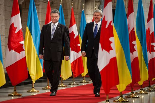 OTTAWA, CANADA - Sep 17, 2014: President of Ukraine Petro Poroshenko during an official meeting with Canadian Prime Minister Stephen Harper in Ottawa (Canada)