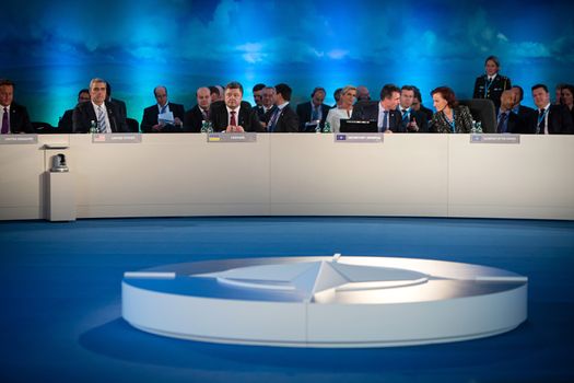 NEWPORT, WALES, UK - Sep 4, 2014: President of Ukraine Petro Poroshenko and world leaders during a meeting of the NATO summit in Newport (Wales, UK)