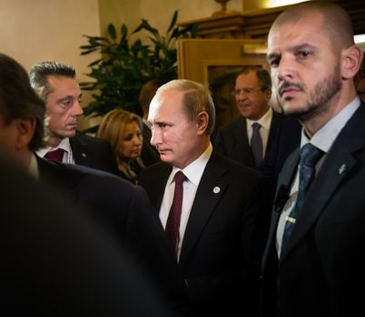 MILAN, ITALY - Oct 17, 2014: Russian President Vladimir Putin during a meeting on the ASEM summit of European and Asian leaders in Milan
