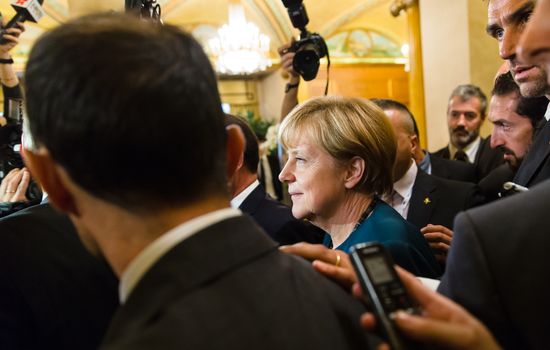 MILAN, ITALY - Oct 17, 2014: German Chancellor Angela Merkel after the meeting on the ASEM summit of European and Asian leaders in Milan