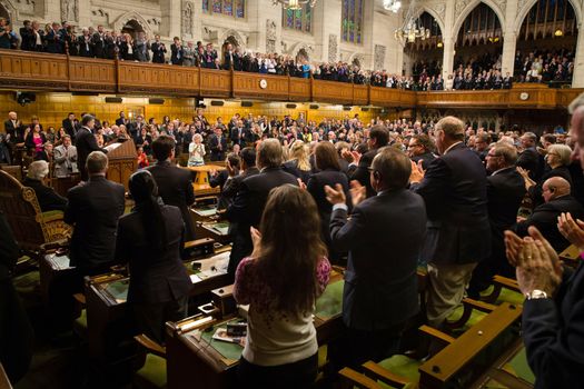 OTTAWA, CANADA - Sep 17, 2014: President of Ukraine Petro Poroshenko during the joint meeting of the House of Commons and the Senate of the Parliament of Canada in Ottawa (Canada)