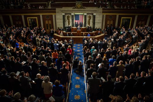 WASHINGTON D.C., USA - Sep 18, 2014: Speech by President of Ukraine Petro Poroshenko at the joint session of the Senate and House of Representatives in Washington, DC (USA)