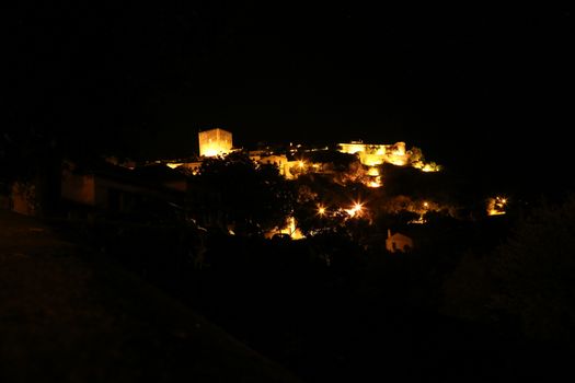 The illuminated village of Castelo de Vide in Portugal