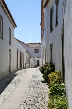 The narrow streets, white houses and medieval castle of Marvao in Portugal